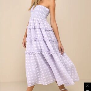 Lulu’s Beautiful Sentiments Lavender Floral Strapless Tiered Midi Dress - NWT